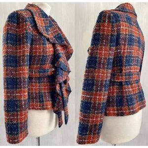 TABITHA Plaid Wool Blend Boucle Ruffle Belted MORETOWN Hook Jacket Size 0 EUC